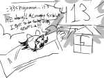 413 2026 back_angle cat_hat emoticon fullres grayscale lineart lying monochrome nepeta_leijon on_stomach sburb_logo selimbie sketch solo word_balloon 