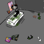 2026 au bed casual crossover drug_use fashion five_nights_at_freddy's fullres high_angle my_little_pony nepeta_leijon no_hat pajamas poster sitting snoop_dogg solo text unhomelystuck