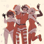  2014 alpha_kids arm_around_shoulder blush body_modification dirk_strider fashion freckles fullres hat holidaystuck ikimaru jake_english jane_crocker no_glasses roxy_lalonde 