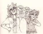  gaulllimaufry grayscale no_glasses pencil request scourge_sisters seeing_terezi spookysource terezi_pyrope vriska_serket 
