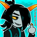  2018 cosmic-nightjar fullres headshot hiveswap solo starter_outfit tagora_gorjek text the_finger 