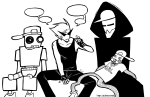  2026 dirk_strider fullres grayscale lil_cal monochrome myriadserased sawtooth sitting squarewave starter_outfit strong_outfit strong_tanktop word_balloon 