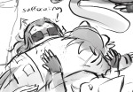 2026 art_dump back_angle blush eggwishing equius_zahhak fullres grayscale lusus lying monochrome nepeta_leijon no_hat palerom pounce_de_leon shipping sketch sleeping sweat text