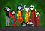 2015 bondage dave_strider flash_asset fullres gamzee_makara godtier green_sun kanaya&#039;s_red_dress kanaya_maryam karkat_vantas knight legislacerator_suit light_aspect lying no_glasses rainbow_drinker rose_lalonde rubber_horn scars seer sober_gamzee starter_outfit terezi_pyrope thumbs_up time_aspect vriska_serket xamag