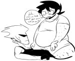  2025 body_hair casual chubstuck dirk_strider facial_hair fullres grayscale john_egbert monochrome prince_of_fresh_air redrom rockholmes shipping sitting strong_outfit text word_balloon 