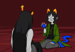 2015 back_angle dream_ghost equius_zahhak flash_asset fullres headshot ikimaru kneeling nepeta_leijon no_glasses no_hat starter_outfit