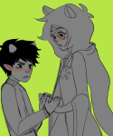 blush dogtier godtier holding_hands jade_harley karkat_vantas kats_and_dogs limited_palette redrom shipping source_needed sourcing_attempted witch 