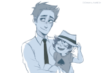  2015 carrying dad fedora fullres ikimaru john_egbert monochrome no_hat spade_shirt starter_outfit 