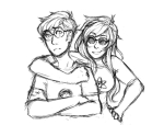  arm_around_shoulder arms_crossed dave_strider glassesswap grayscale intentionally-odd jade_harley starter_outfit 