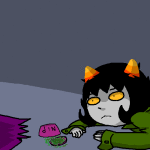  2011 animated babinani drug_use eridan_ampora fullres head_out_of_frame headshot jaggy_lines lying nepeta_leijon no_hat on_stomach starter_outfit text 