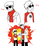  2011 alpha_dave comic dave_strider fistbump fullres jaggy_lines multiple_personas nsfw_source planetofjunk red_baseball_tee sick_fires text 