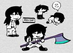  2025 axe crossover deltarune fullres grayscale jade_harley name_is_less pastiche sleeping sprite_mode text word_balloon 