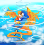  2011 aspect_powers breath_aspect clouds cluster-n davesprite fullres godtier heir injured_davesprite john_egbert midair near_kiss shipping sprite thunderbirds 