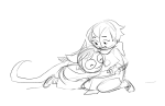 2016 dogtier fullres godtier grayscale hug jade_harley kneeling light_aspect lineart monochrome paperseverywhere rose_lalonde seer sketch space_aspect witch