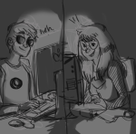  computer dave_strider grayscale jade_harley leverets red_baseball_tee request starter_outfit 