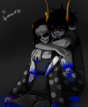2011 amputation blood equius_zahhak fullres gamzee_makara gore heart high_horse knife pride reverse_hug shipping sitting sober_gamzee starter_outfit text weapon