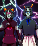  crossdressing dream_ghost equius_zahhak godtier heart_aspect holding_hands meowrails nepeta_leijon panel_redraw rogue s-opal saucy_maid_outfit shipping 