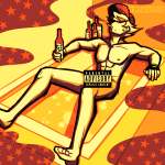  2026 alcohol barefoot beverage bro censor fullres jaggy_lines limited_palette myriadserased no_shirt nudity sitting smoking solo 