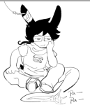  2026 animal_ears breath_aspect fullres godtier grayscale heir john_egbert lineart minjingkun monochrome sitting sketch solo text 
