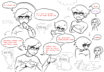  2025 animalstuck arms_crossed blush comic dave_strider flowers fullres grayscale highlight_color lineart lying monochrome rose_lalonde siblings:daverose silliusstan sitting sleepy_kat_tee stars starter_outfit text word_balloon 