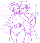  2012 aradia_megido blush dave_strider double_time fullres godtier holding_hands knight maid monochrome pride reverse_hug sketch text time_aspect 