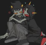  2023 adorabloodthirsty fullres heart hug karkat_vantas kneeling mineralteacup redrom shipping sitting starter_outfit terezi_pyrope 