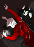  blood dave_strider dead dogtier godtier high_angle jade_harley knight panel_redraw quest_bed space_aspect spoopyjadeharley time_aspect witch 