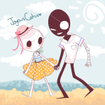  2014 artificial_limb blush casual eyepatch fashion fullres hat heart holding_hands jack_noir jaggy_lines joyouscatus ms_paint no_hat ocean paint_it_black scars spades_slick summer sun swimsuit 