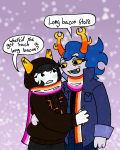  2025 blush dammek&#039;s_hoodie elwurd fake_horns fullres hiveswap jaggy_lines joey_claire lgbt_pride meme redrom scarf ship_name_needed shipping starter_outfit text word_balloon xxstickittwomexx 