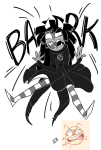  2018 alternate_hair bana dogtier fullres godtier grayscale grimbark image_manipulation jade_harley midair monochrome solo space_aspect text witch 