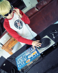  cosplay dave_strider headphones oblique_angle real_life red_baseball_tee solo stridingdirty turntables 