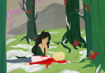  3_in_the_morning_dress blood bloodtier crying dave_strider jade_harley kneeling land_of_frost_and_frogs red_baseball_tee sadstuck trees 