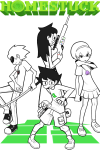  2025 beta_kids catcow-draws claw_hammer dave_strider fullres grayscale highlight_color hunting_rifle jade_harley john_egbert katana knitting_needles monochrome reminders rose_lalonde sburb_logo starter_outfit the_word_homestuck 