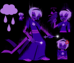  2025 animals arms_crossed black_squiddle_dress clouds fullres horrorjerk multiple_personas rain rose_lalonde solo text 