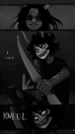  2014 bow chubsintubs comic equius_zahhak fullres gamzee_makara grayscale panel_redraw sober_gamzee starter_outfit sweat text 