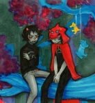  2014 alternia arms_crossed blush chubsintubs dragon_cape fullres karkat_vantas scalemates starter_outfit terezi_pyrope trees 