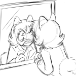  blackrom deeum grayscale impawster lineart monochrome nepeta_leijon reflection selfcest shipping sketch solo 