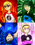  arms_crossed beta_kids black_squiddle_dress dave_strider dress_of_eclectica freckles godtier heir jade_harley john_egbert red_baseball_tee rose_lalonde source_needed sourcing_attempted upside_down 