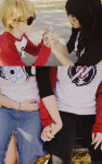  cosplay dave_strider holding_hands jade_harley real_life red_baseball_tee reminders shipping spacetime 