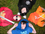  beta_kids breath_aspect cosplay dave_strider dogtier godtier heir high_angle jade_harley john_egbert knight light_aspect quills_of_echidna real_life rose_lalonde royal_deringer seer space_aspect time_aspect tradanui witch 