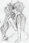  dogtier godtier grayscale jade_harley karkat_vantas kats_and_dogs kiss kneeling pencil redrom shipping sketch witch 
