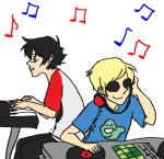  animated ask blue_slime_ghost_shirt clothingswap dave_strider headphones instrument john_egbert music_note piano red_baseball_tee starter_outfit turntables 