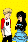  arms_crossed dave_strider dress_of_eclectica glasses_added jade_harley no_glasses red_baseball_tee shipping spacetime 