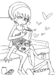  beverage book couch food grayscale grimdorks head_on_lap heart john_egbert lineart redrom rose_lalonde ryuiishi shipping 