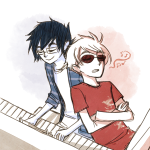  arms_crossed dave_strider head_on_shoulder instrument john_egbert kaia piano 