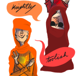  dave_strider godtier knight officerpapermouth rose_lalonde seer siblings:daverose upside_down word_balloon 