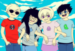  arm_in_arm autumnalequinox beta_kids blue_slime_ghost_shirt clouds dave_strider jade_harley john_egbert mauve_squiddle_shirt red_record_tee rose_lalonde starter_outfit 