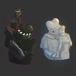 2014 beetleneedle bk black_king black_queen bq carrying crown fullres highlight_color holding_hands monochrome naughty_tentacles queen&#039;s_dress redrom reverse_hug royal_flush shipping white_king white_queen wk wq