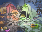 2013 alyykeavvylo beta_kids beverage camera casual crows dave_strider fullres illustrating jade_harley john_egbert lil_cal night no_glasses pajamas phone rose_lalonde shipping smuppets spacetime squiddles 
