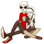  arm_around_shoulder broken_source dave_strider dersecest holding_hands incest red_record_tee redrom rose_lalonde shipping sitting starter_outfit wetdogsmell 